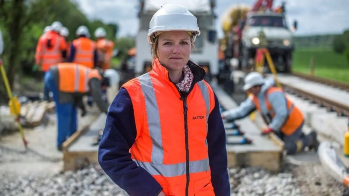 Alstom employee on railroad construction site
