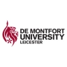 De Montfort University Leicester logo with stylized lion head in red and white color scheme