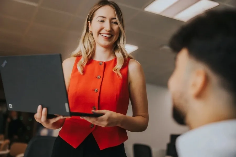 Julia and friend talking to each other