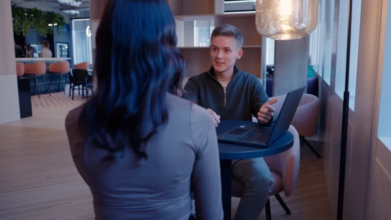 Two people talking to each other