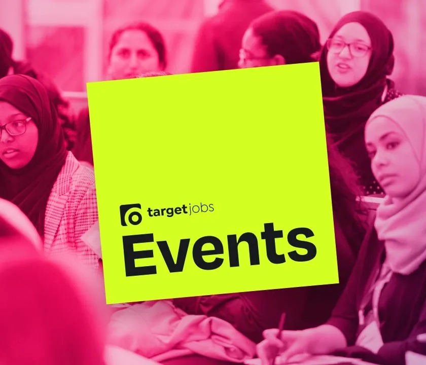 Box saying targetjobs events set against a background of students