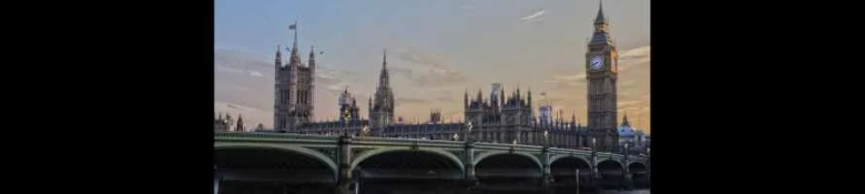 Tower Bridge, Big Ben, Palace of Westminster against an evening sky