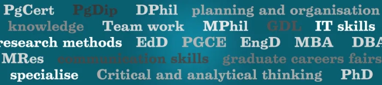 A textual illustration of different types of postgrad courses and the skills they could give students