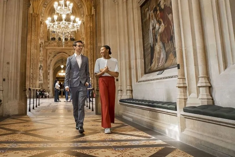 people walking in the houses of parliament 