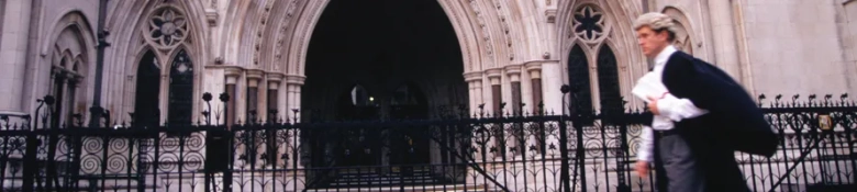 Picture of a barrister outside the Royal Courts of Justice