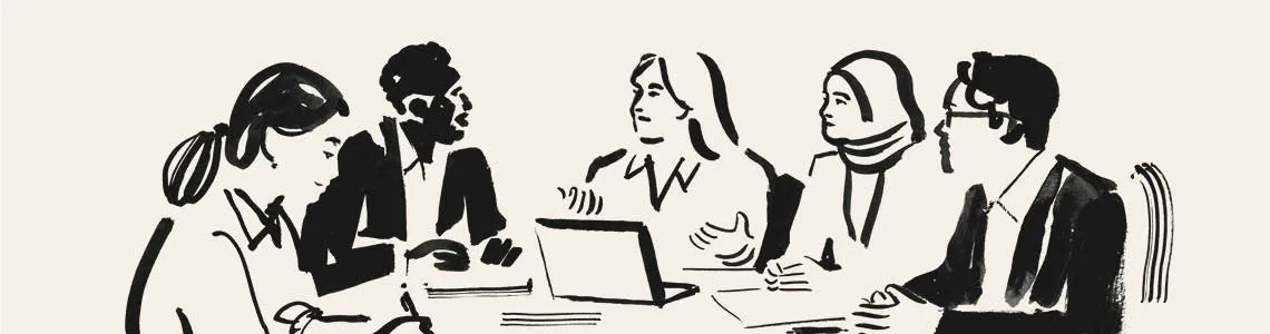 Sketch of people in a meeting