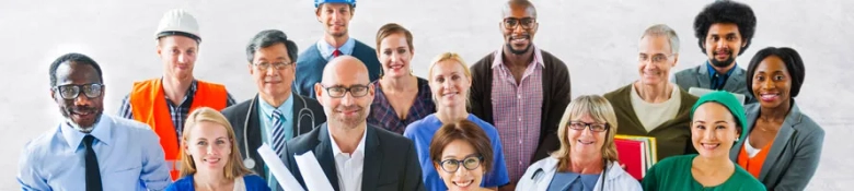 A group of people in different workplace attire