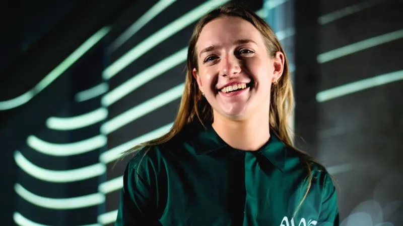 AWE female employee smiling