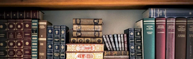 A picture of a bookshelf stacked with legal texts 