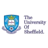 Logo of the University of Sheffield featuring a shield with a book and Latin motto, next to the university's name in text.