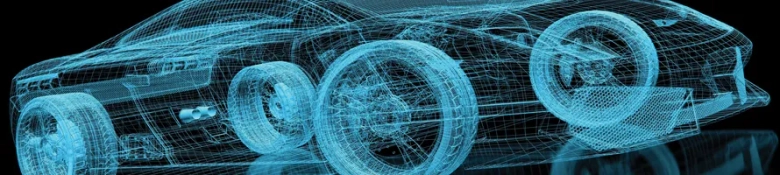 Wireframe model of a car showcasing automotive design and engineering.