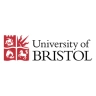 Logo of the University of Bristol featuring a red and white shield with symbols and the university name.