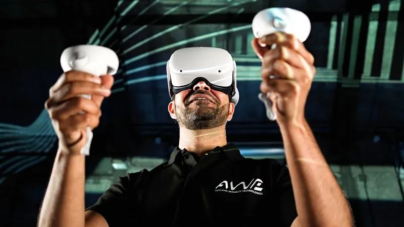 AWE employee on VR set