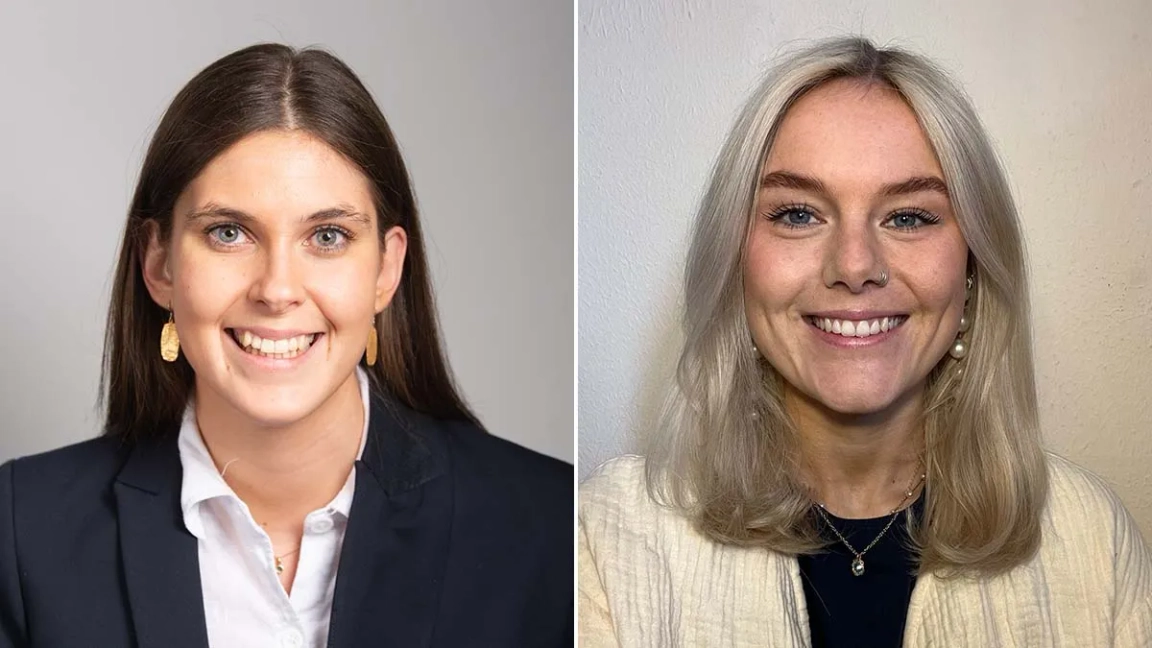 LinkedIn style headshots of Bex and Milly, two audit graduates who work for KPMG outside of London.