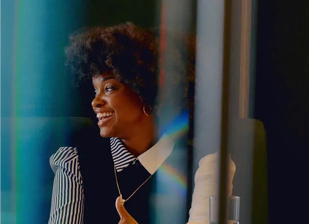 One female smiling